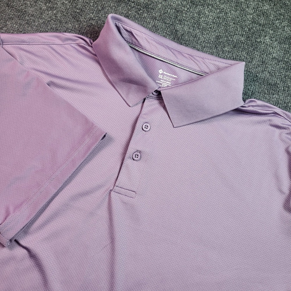 Members Mark Mens XXL Performance Polo Shirt Purple Textured Short Sleeve Golf